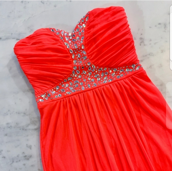 😊☆Pompous Studio formal strapless coral dress,  8 - Picture 7 of 8